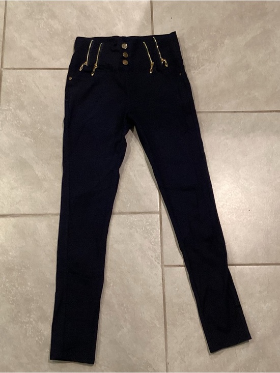 Indero Denim - Indero High-Rise Navy Women’s Skinny Jeans with Gold Zip Detail